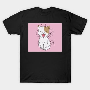 cat fairy cute kawaii cottagecore butterfly pastel pink T-Shirt